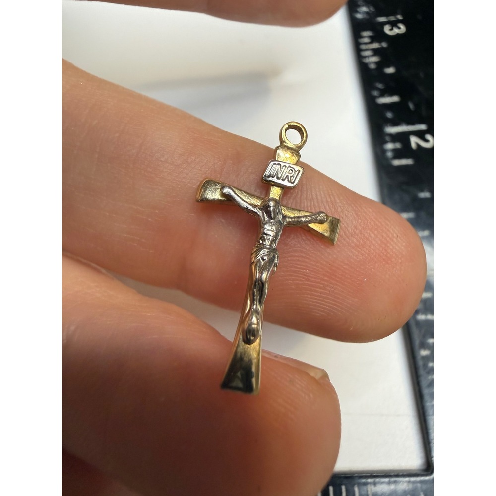 14K Gold Filled Two Tone Crucifix Pendant Cross Charm PPC INRI Religious Jewelry